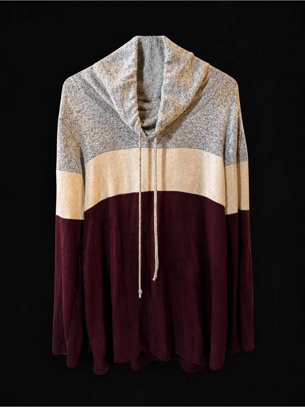 Colorblock Hooded Sweater in Gray, Cream & Burgundy